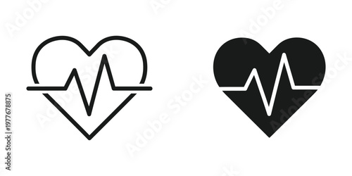 Heartbeat symbolized with heart and electrocardiogram line designs