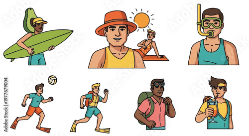 Summer recreation icons illustrations of people enjoying outdoor activities