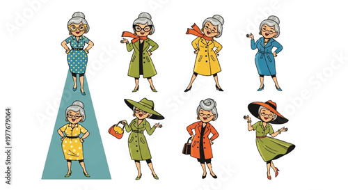 Elderly women in stylish outfits isolated on white background