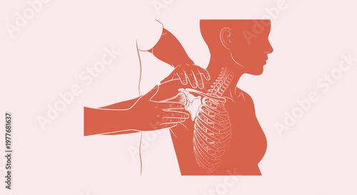Physiotherapist Performing Manual Therapy on Patient Shoulder with Anatomical Bone Illustration