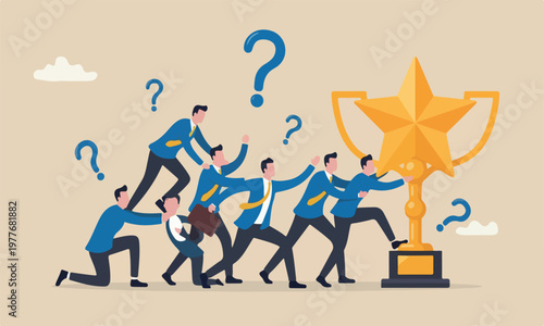 Career competition other people to get to goal, take advantage of coworker to success, selfish businessman jump over other people to achieve target.