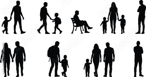 Colorful vector illustration of family silhouettes symbolizing connection, everyday life, and relationships