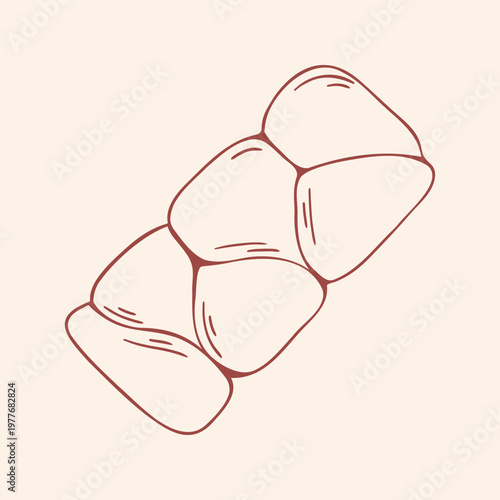 Fresh braided bread loaf, brown outline doodle flat retro style. Minimalist hand drawn vector illustration for traditional bakery menu, cooking blog, food design, recipe card on beige background.