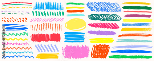 Crayon line highlight scribble box text underline set in bright red blue gree...
