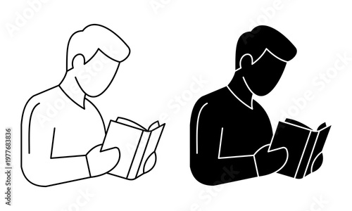 Reading man icon outline and glyph for daily act illustration