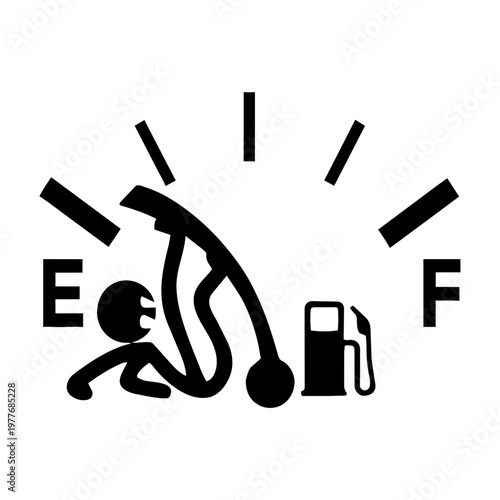 Fuel Gauge Quandary: A stylized fuel gauge illustrates the universal struggle with fuel, showcasing the empty indicator with an illustration.