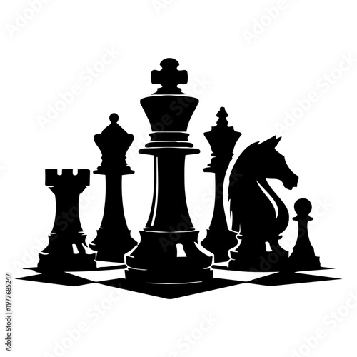 Chess Pieces Silhouette: A dramatic display of chess pieces, meticulously silhouetted against a stark backdrop, hinting at strategic depth and intellectual challenge. 