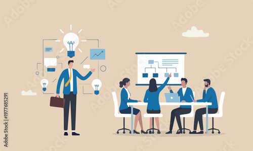 Creative teams fall problem, contemplation or brilliant idea concept, smart businessman thinking on imagination lightbulb idea