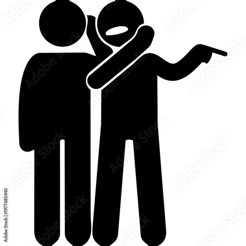 Whispered Guidance: A silhouetted figure leans in, offering a secret, to another person, emphasizing the power of trust and discreet counsel. 