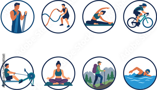 A vibrant illustration showcasing various fitness activities for a healthy lifestyle