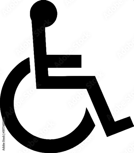 “Silhouette icon of a person using a wheelchair, bold solid shapes, modern accessible-design pictogram.”