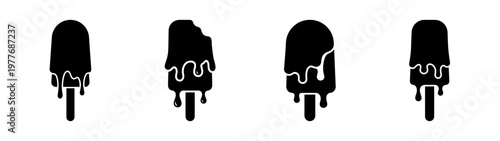 Black and white ice cream popsicle dripping dessert summer treat vector graphic illustration design