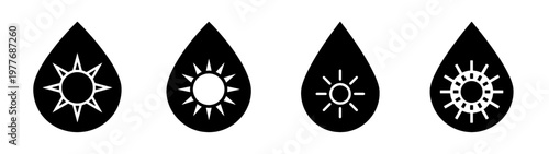 Sunburst teardrop vector art: abstract sun designs in black and white for graphic elements and logos