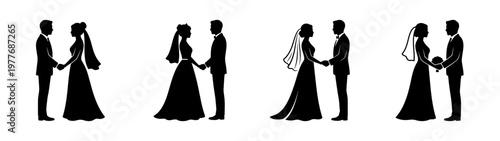 Elegant wedding silhouette vector art for wedding invitation card design and decoration element