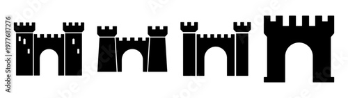 Vector castle illustration design, medieval architecture, fortress silhouette, stronghold towers drawing