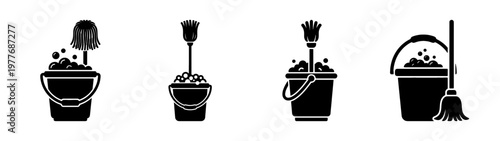 Cleaning supplies vector art: mop bucket set for house cleaning services and janitorial needs