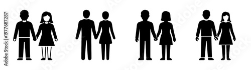 Silhouette couples holding hands vector art illustration relationship love dating romance graphic design