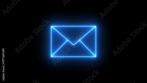 neon blue color message icon animation with black background. motion graphic of glowing neon message icon concept.