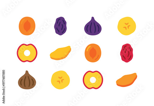 Collection of colorful dried fruits including apricots, figs, raisins, and mango slices