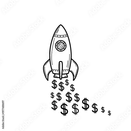 Rocket launching with dollar signs trailing.