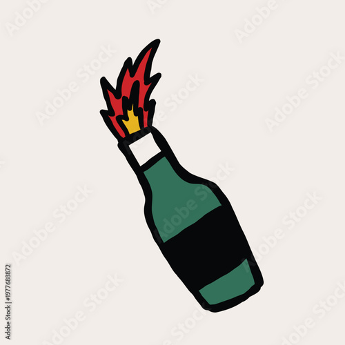 hand drawn molotov cocktail cartoon illustration