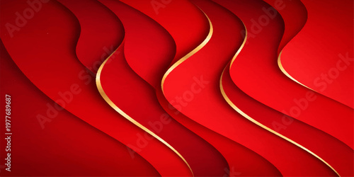 Luxurious red silk fabric background with smooth abstract waves and a soft satin texture creating a curved velvet textile pattern for a romantic Valentine wallpaper design