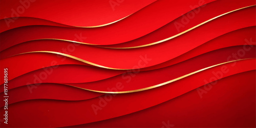 Red abstract background with soft silky waves and smooth fabric texture creating a luxurious and romantic design