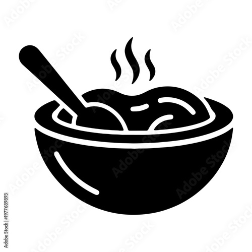 Delicious hot soup bowl with spoon vector illustration for food blog and recipe website design
