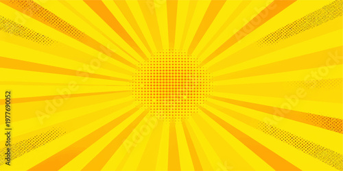 Sunny abstract sunburst vector background with warm yellow and orange rays