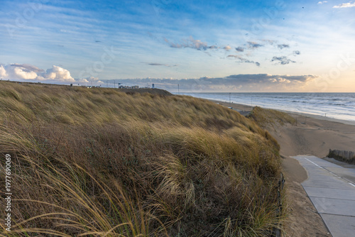 Foto Pathway through coastal dunes leading to beach with grass and sea view travel na