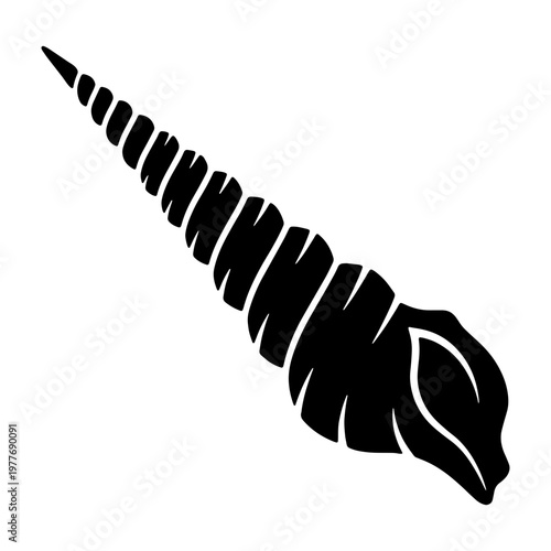 Vector illustration of a black auger shell sea snail auger marine gastropod mollusk icon