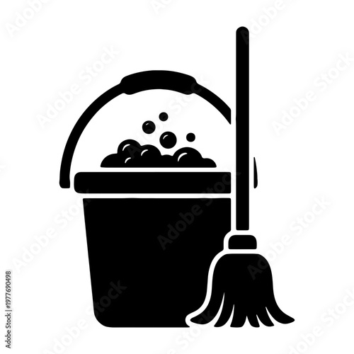 Cleaning service supplies vector illustration featuring bucket mop for janitorial work and home care
