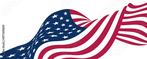 Waving USA Flag isolated on transparent Background – Patriotic American Banner with Stars and Stripes for Independence or Memorial Day, 4th of July, 250th Anniversary. Vector illustration.