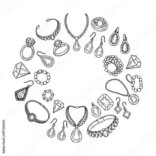 Vintage-Style Jewelry Collection Icon Set for Designers & Brands