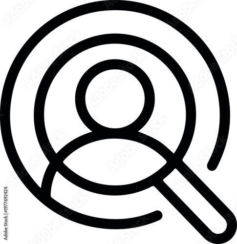 Magnifying glass over user profile icon representing talent search and recruitment