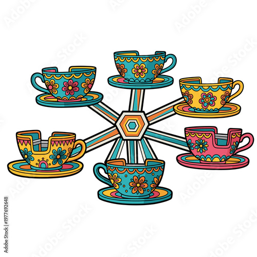 Teacup ride carnival attraction illustration