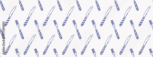 Dining cutlery pattern with knives and forks minimal tableware layout