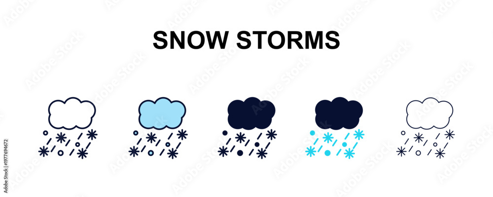 Obraz premium snow storms multi-style outline icon set - weather concept. Thin line, regular, filled, colored snow storms icon