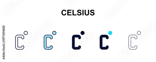 celsius multi-style outline icon set - weather concept. Thin line, regular, filled, colored celsius icon