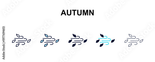autumn multi-style outline icon set - weather concept. Thin line, regular, filled, colored autumn icon