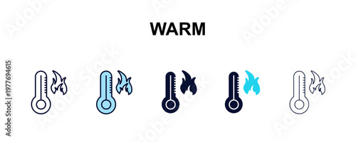 warm multi-style outline icon set - weather concept. Thin line, regular, filled, colored warm icon