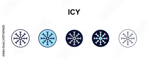 icy multi-style outline icon set - weather concept. Thin line, regular, filled, colored icy icon