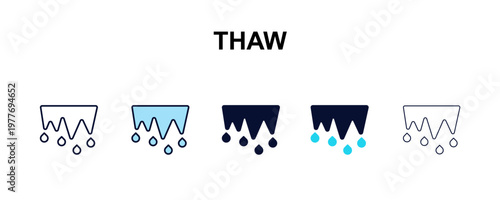 thaw multi-style outline icon set - weather concept. Thin line, regular, filled, colored thaw icon