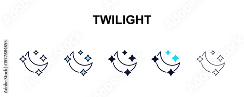 twilight multi-style outline icon set - weather concept. Thin line, regular, filled, colored twilight icon