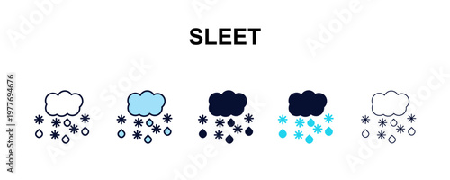 sleet multi-style outline icon set - weather concept. Thin line, regular, filled, colored sleet icon