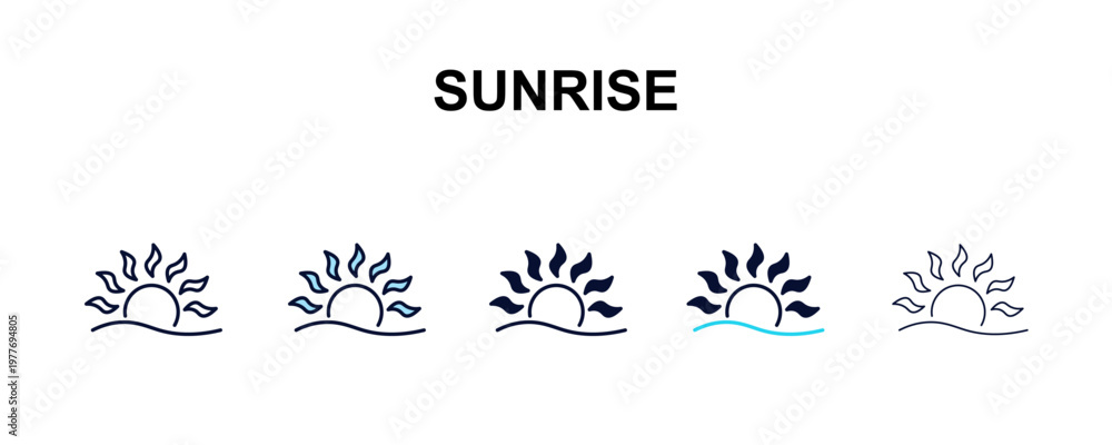 Fototapeta premium sunrise multi-style outline icon set - weather concept. Thin line, regular, filled, colored sunrise icon