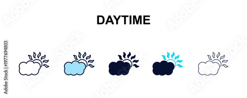 daytime multi-style outline icon set - weather concept. Thin line, regular, filled, colored daytime icon