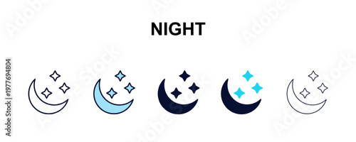 night multi-style outline icon set - weather concept. Thin line, regular, filled, colored night icon
