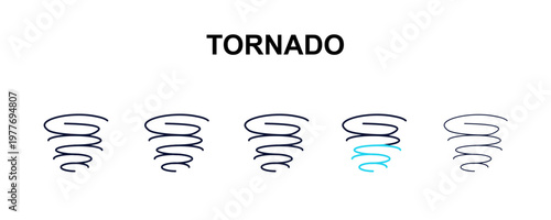 tornado multi-style outline icon set - weather concept. Thin line, regular, filled, colored tornado icon