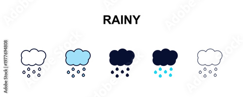rainy multi-style outline icon set - weather concept. Thin line, regular, filled, colored rainy icon